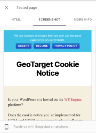 cookie notice served to googlebot if not geotargeted